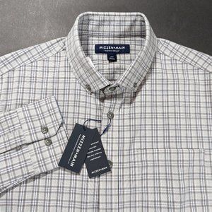 $125 Mizzen + Main City Flannel Trim Fit Gingham Shirt Gray Men's Size S